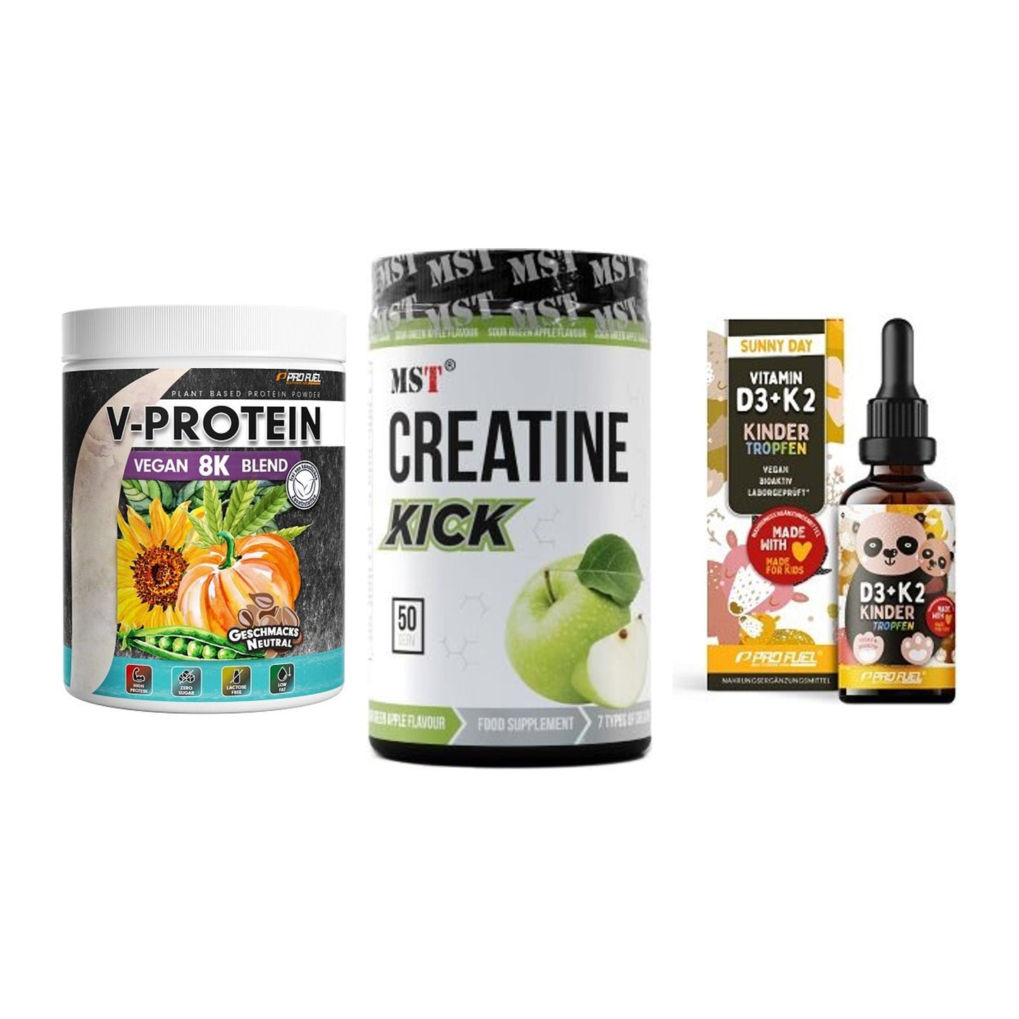Pflanzliches Set: ProFuel V-Prote + MST Creatine + ProFuel VITAMIN – alle enthaltenen Artikel