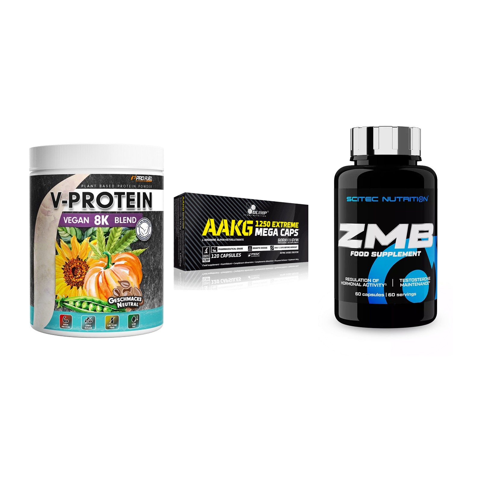 Pflanzliches Set: ProFuel V-Prote + Olimp AAKG + Scitec ZMB – alle enthaltenen Artikel