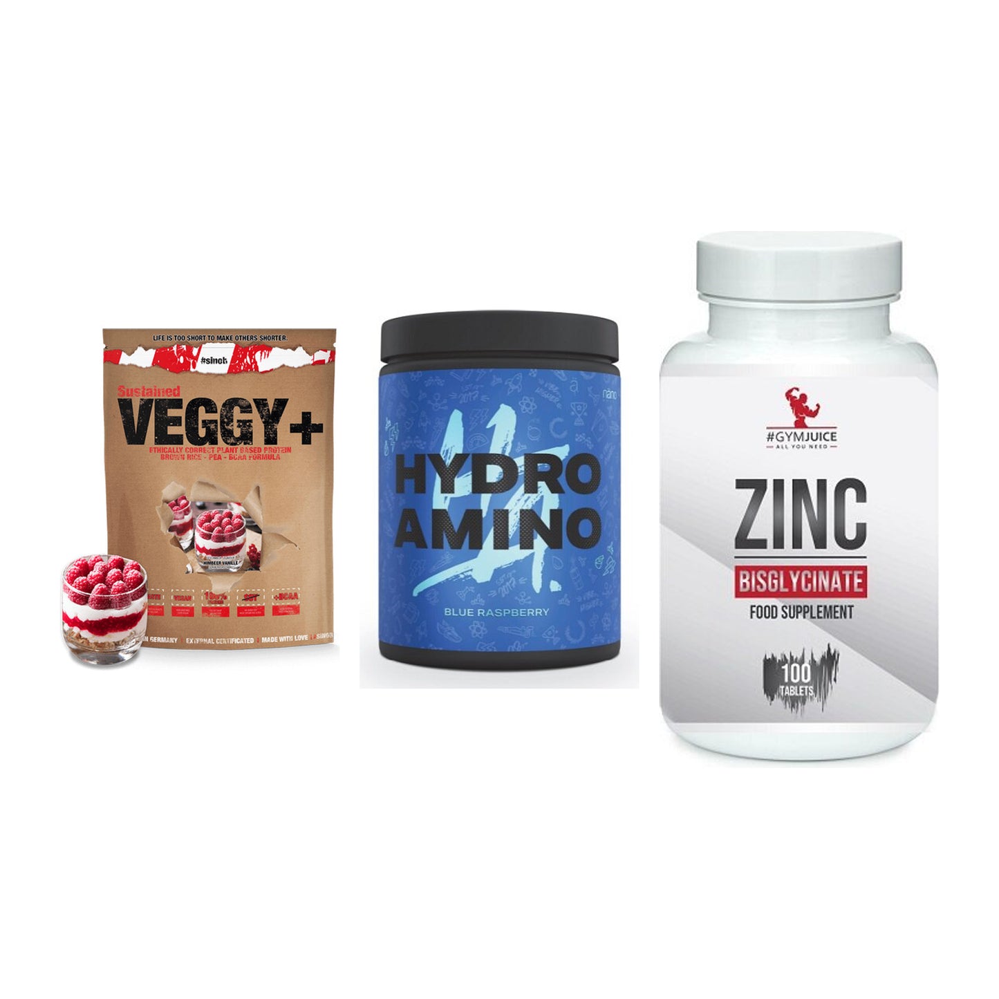 Pflanzliches Set: Sinob VEGGY + Nanosupps Hydro + #GYMJUICE ZINC – alle enthaltenen Artikel