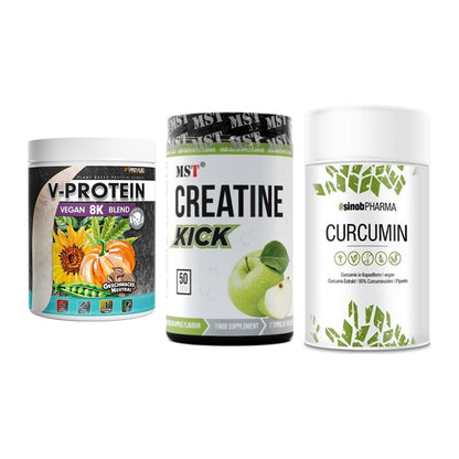 Pflanzliches Set: ProFuel V-Prote + MST Creatine + Sinob Curcumin – alle enthaltenen Artikel