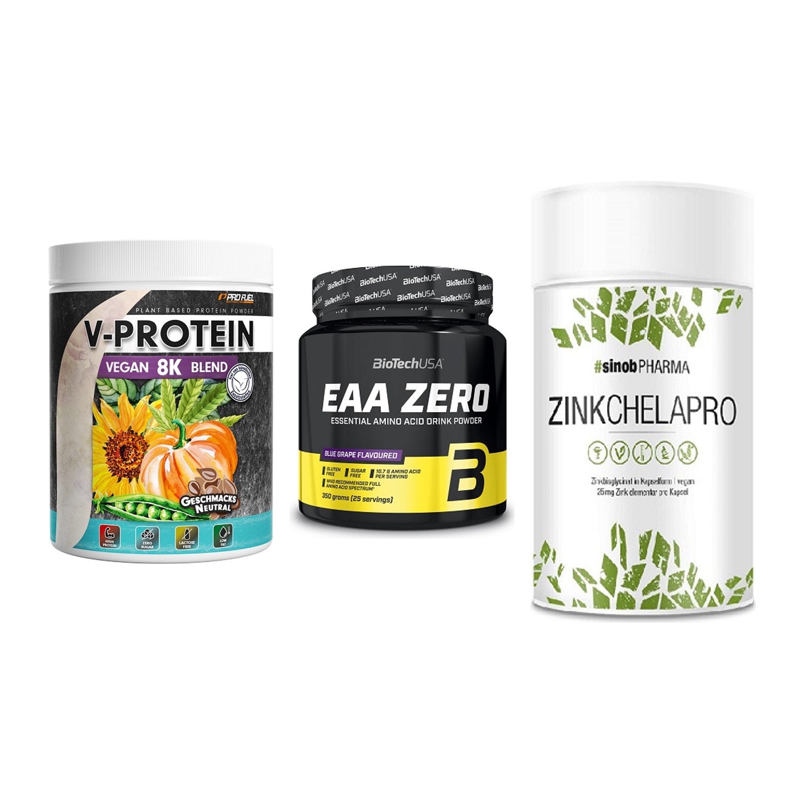 Pflanzliches Set: ProFuel V-Prote + BioTech EAA + Sinob Zink – alle enthaltenen Artikel