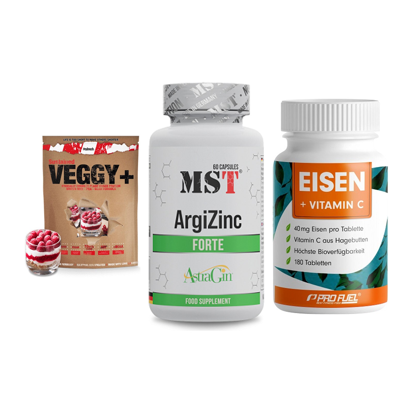 Pflanzliches Set: Sinob VEGGY + MST ArgiZinc + ProFuel EISEN – alle enthaltenen Artikel