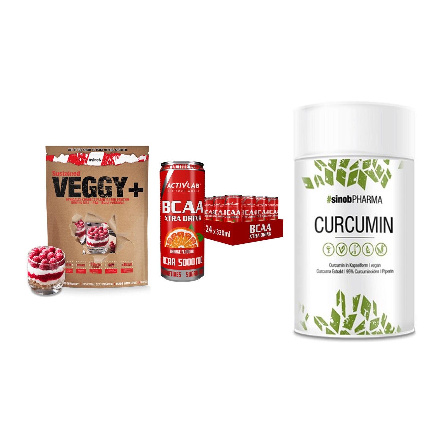 Pflanzliches Set: Sinob VEGGY + Activlab BCAA + Sinob Curcumin – alle enthaltenen Artikel