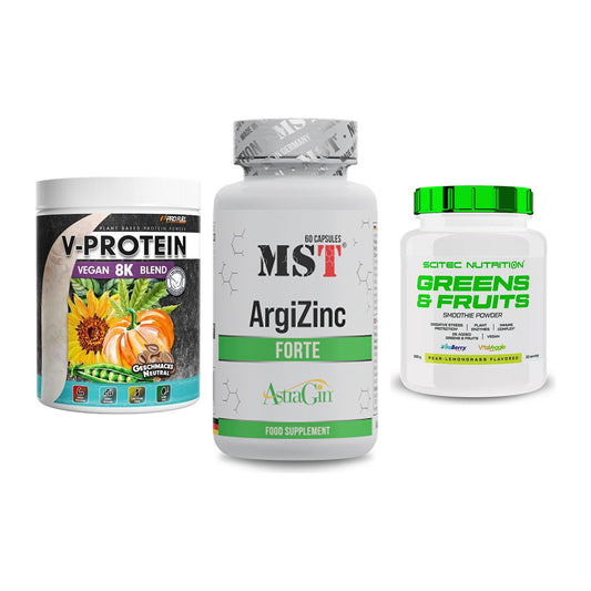 Pflanzliches Set: ProFuel V-Prote + MST ArgiZinc + Scitec Greens – alle enthaltenen Artikel