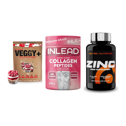 Pflanzliches Set: Sinob VEGGY + INLEAD Collagen + Scitec Zinc – alle enthaltenen Artikel
