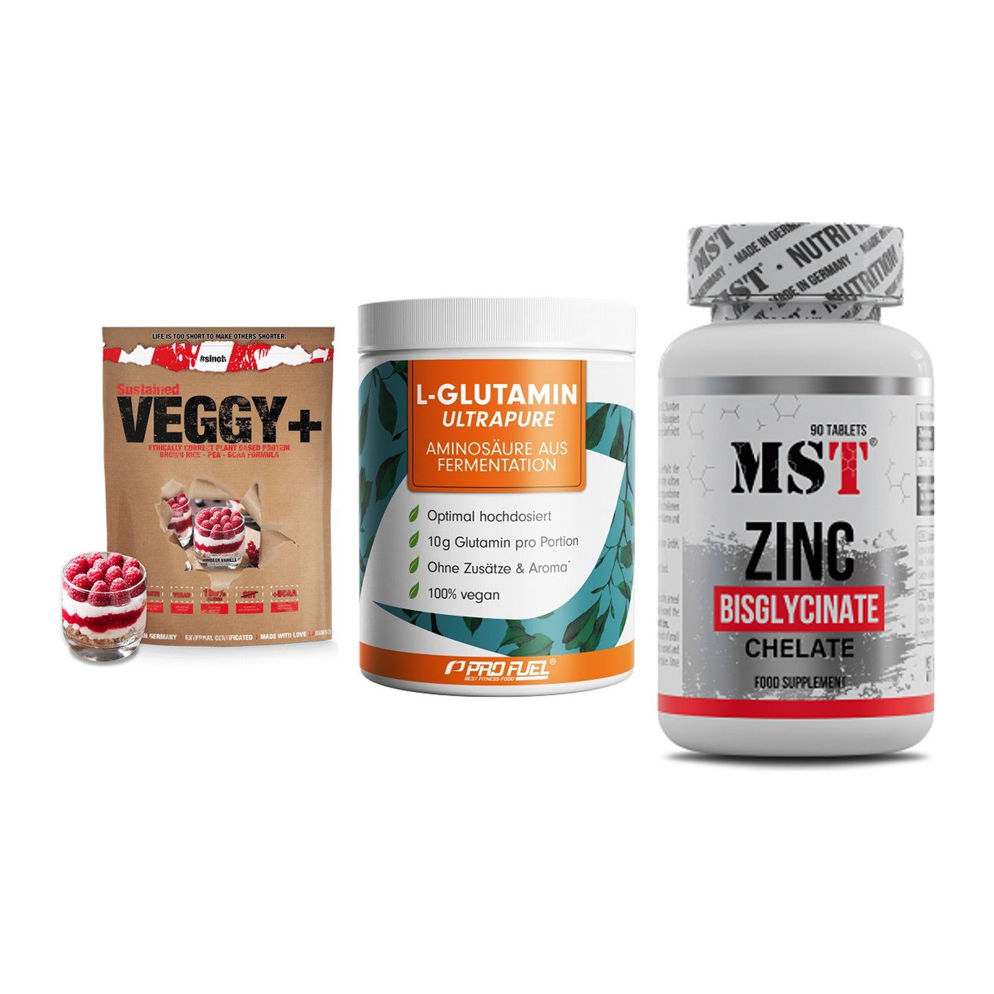 Pflanzliches Set: Sinob VEGGY + ProFuel Glutami + MST Zinc – alle enthaltenen Artikel