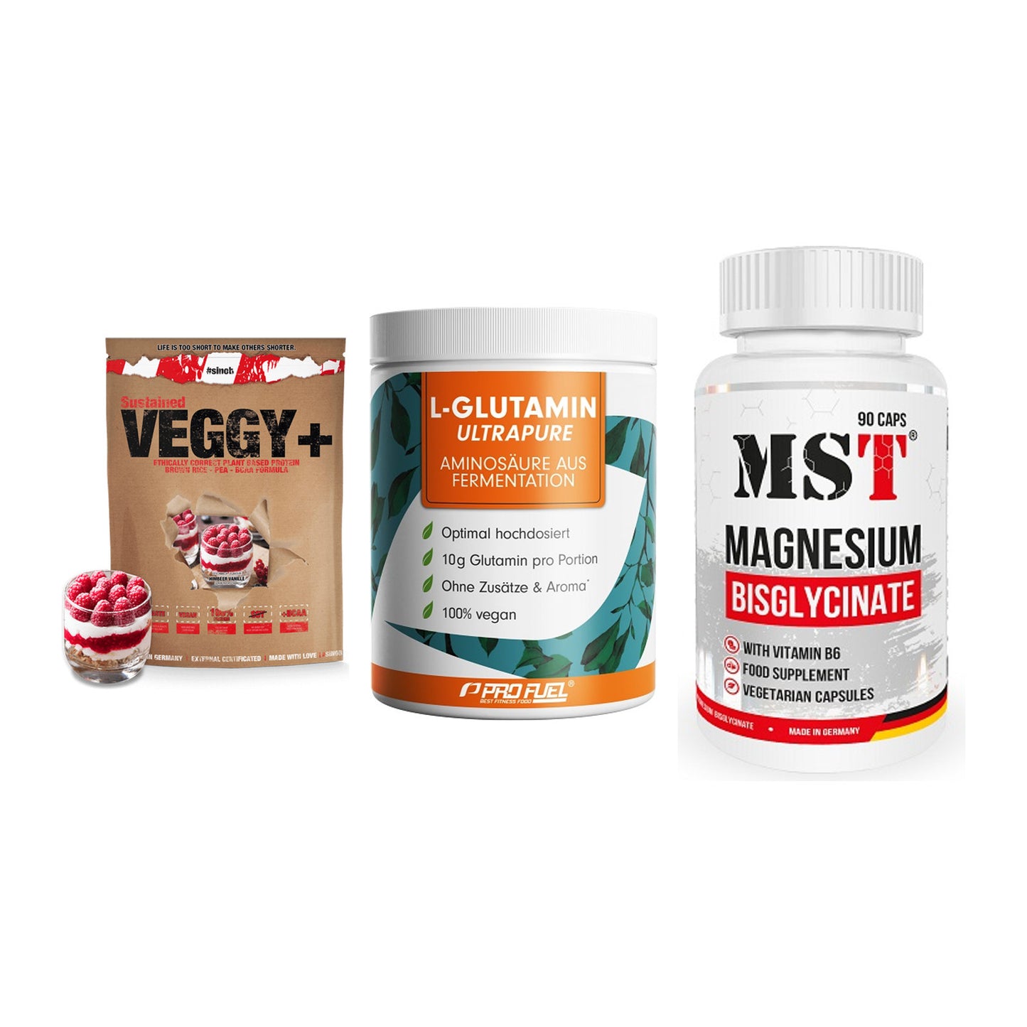 Pflanzliches Set: Sinob VEGGY + ProFuel Glutami + MST Magnesium – alle enthaltenen Artikel