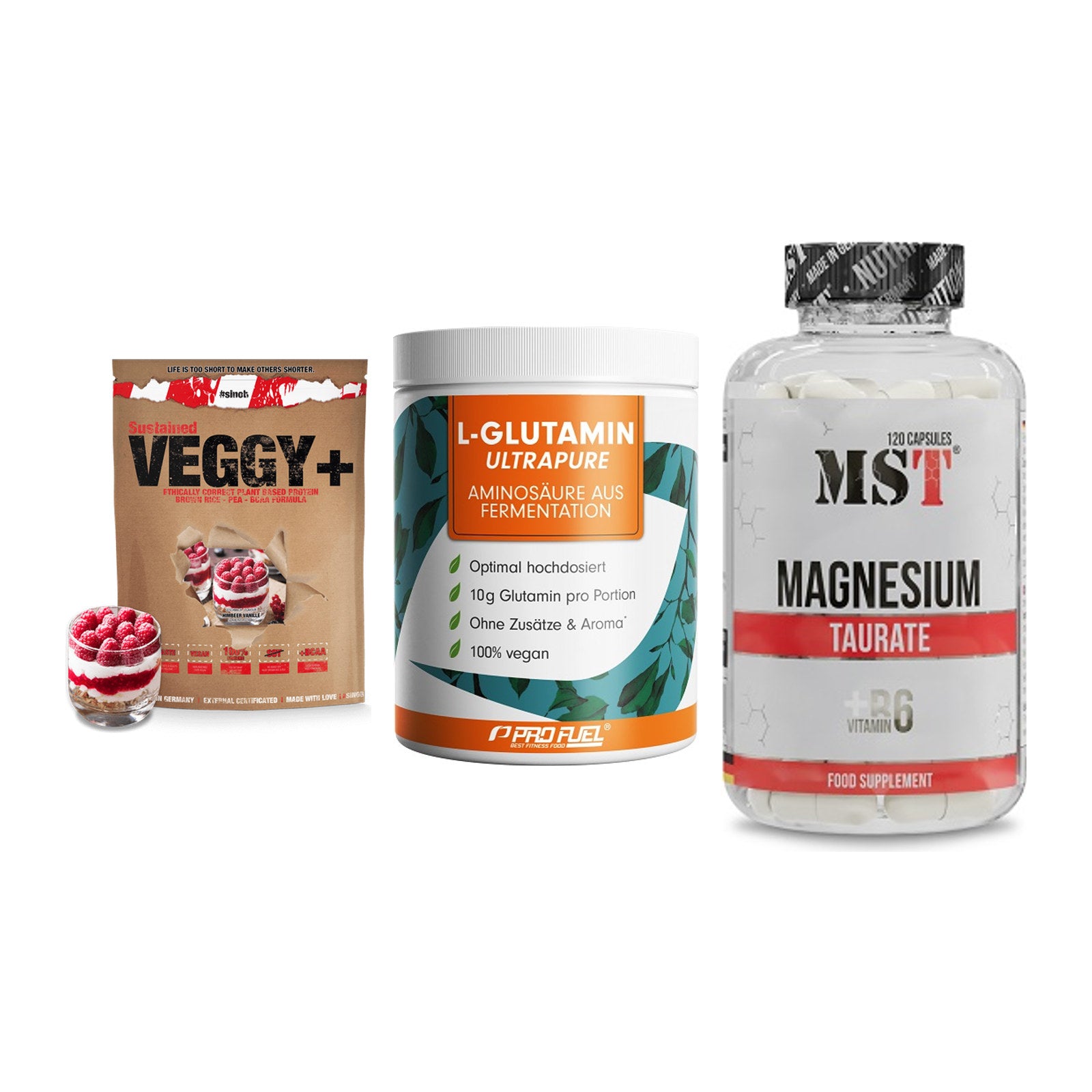 Pflanzliches Set: Sinob VEGGY + ProFuel Glutami + MST Magnesium – alle enthaltenen Artikel