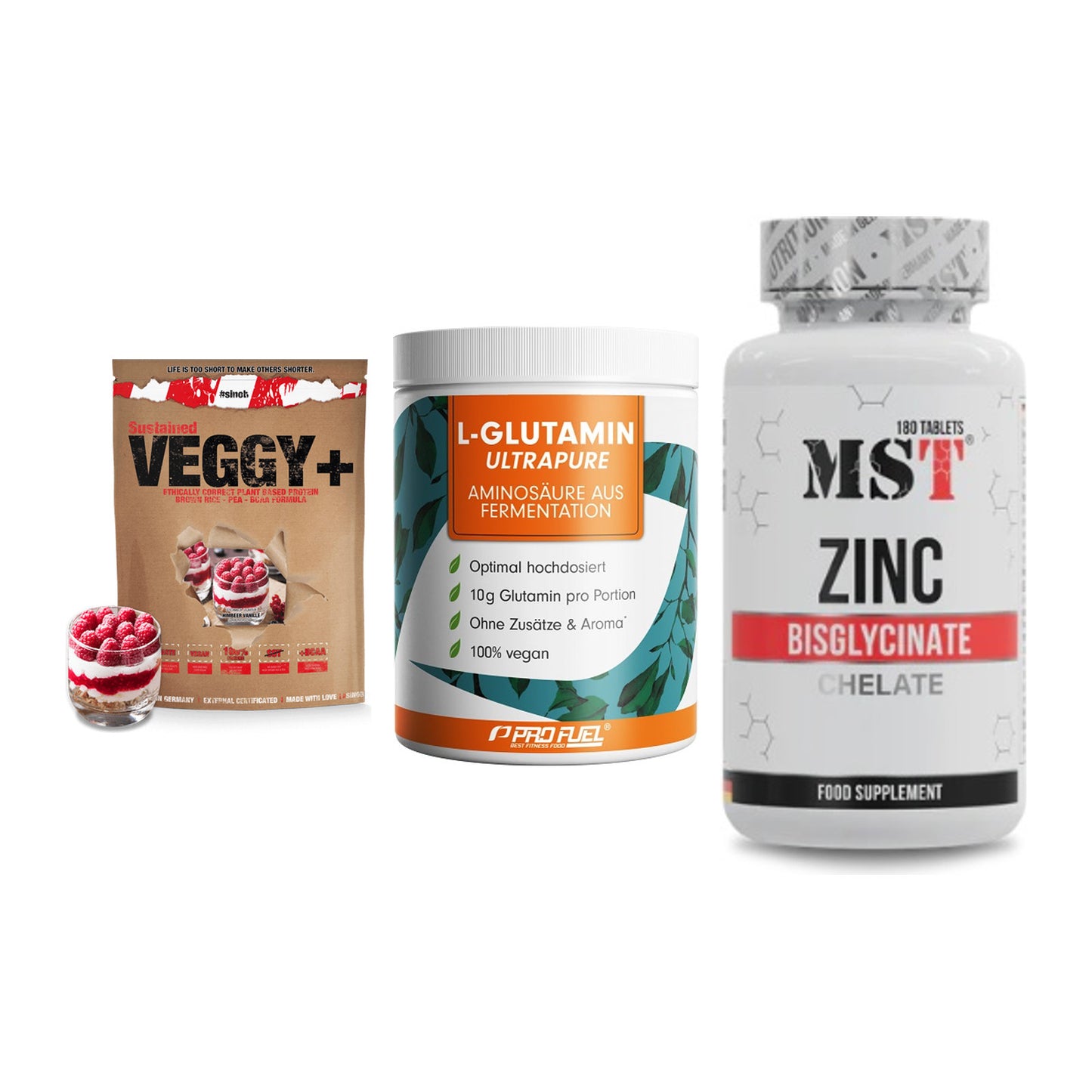 Pflanzliches Set: Sinob VEGGY + ProFuel Glutami + MST Zinc – alle enthaltenen Artikel