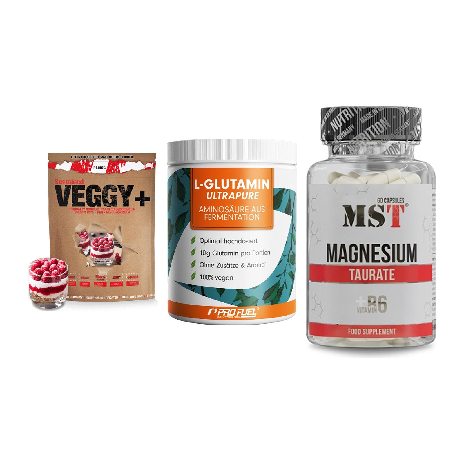 Pflanzliches Set: Sinob VEGGY + ProFuel Glutami + MST Magnesium – alle enthaltenen Artikel
