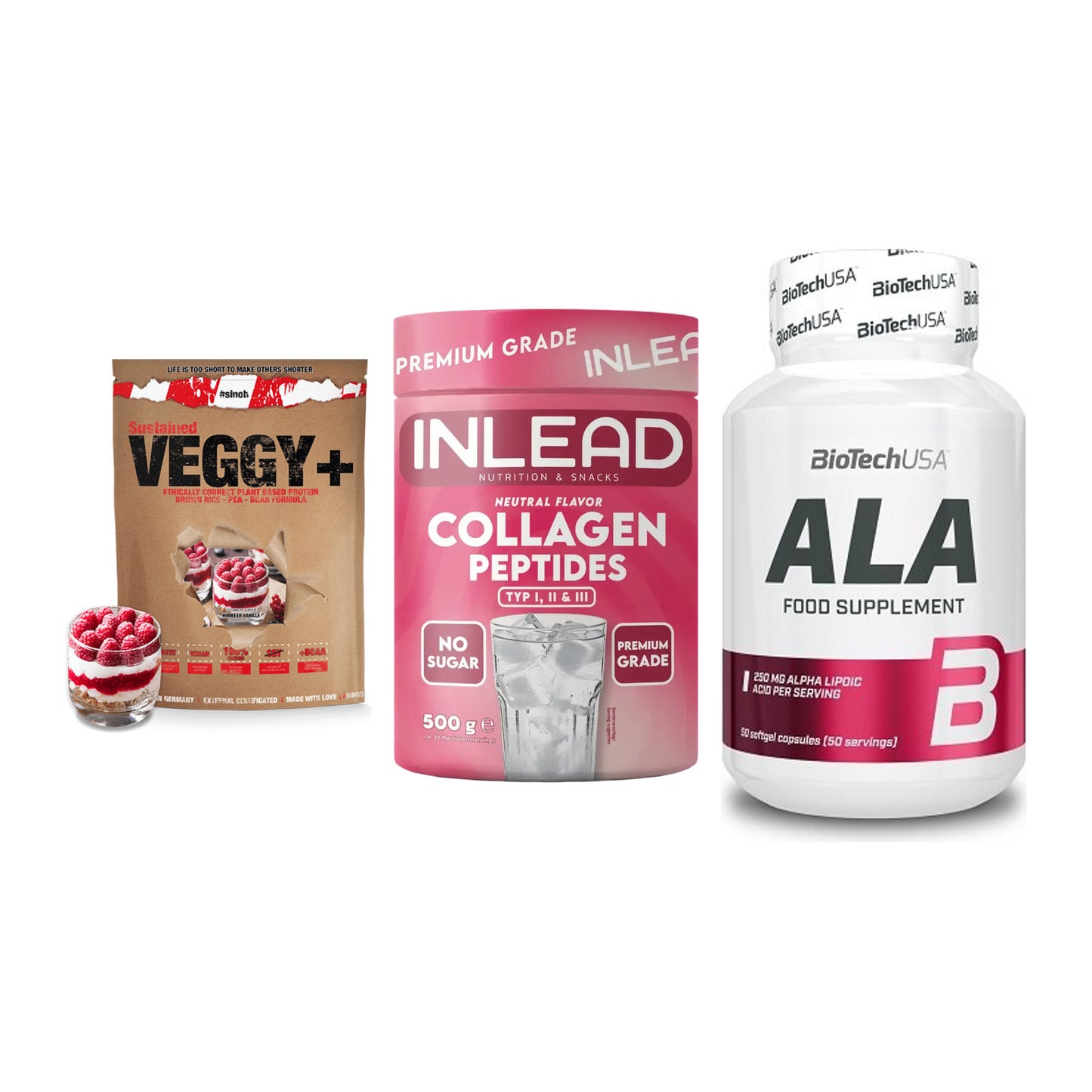 Pflanzliches Set: Sinob VEGGY + INLEAD Collagen + BioTech ALA – alle enthaltenen Artikel