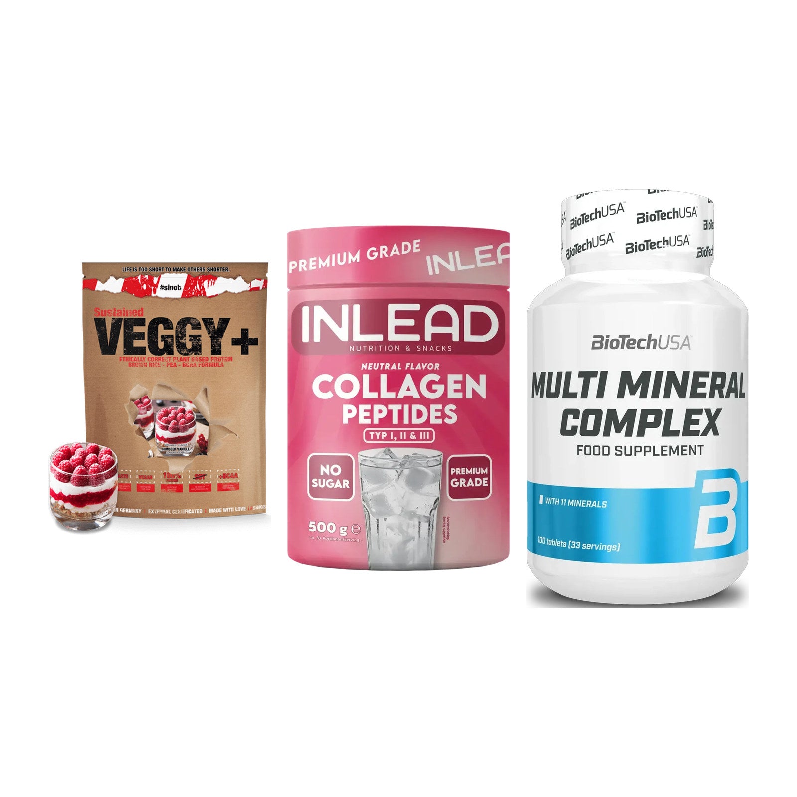 Pflanzliches Set: Sinob VEGGY + INLEAD Collagen + BioTech Multi – alle enthaltenen Artikel