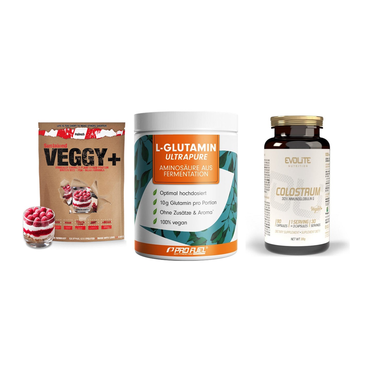 Pflanzliches Set: Sinob VEGGY + ProFuel Glutami + Evolite Nutriti – alle enthaltenen Artikel