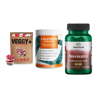 Pflanzliches Set: Sinob VEGGY + ProFuel Glutami + Swanson Resvera – alle enthaltenen Artikel
