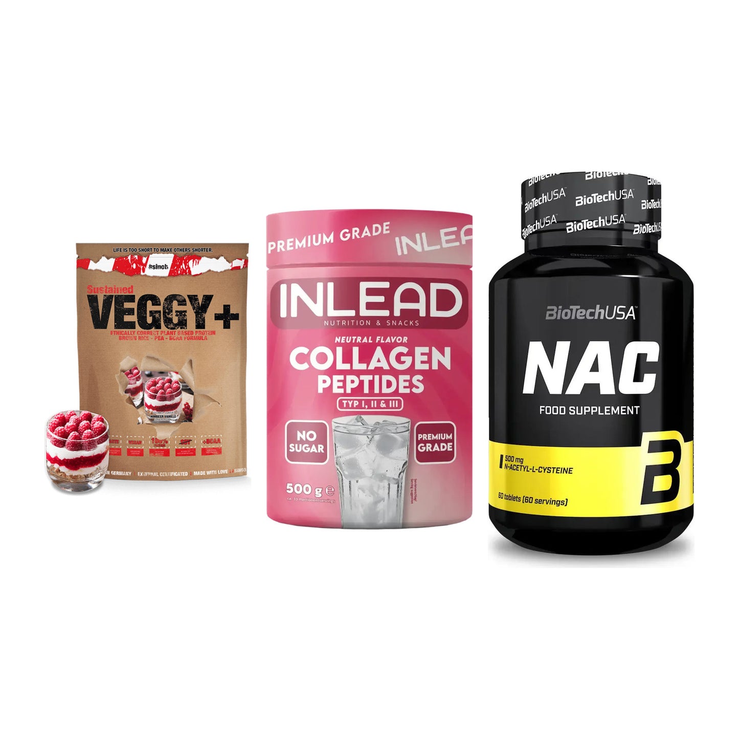 Pflanzliches Set: Sinob VEGGY + INLEAD Collagen + BioTech NAC – alle enthaltenen Artikel