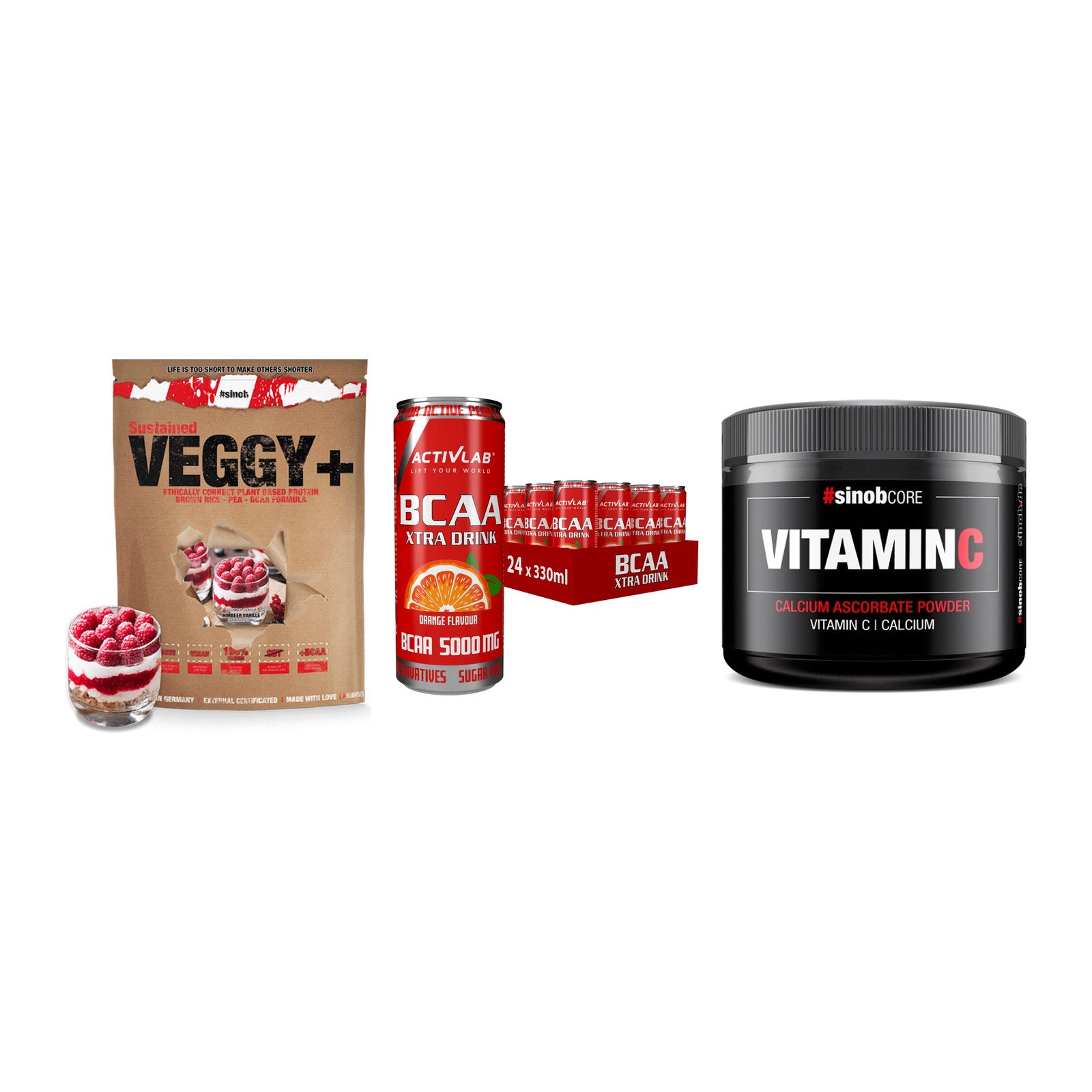 Pflanzliches Set: Sinob VEGGY + Activlab BCAA + Sinob Vitamin C – alle enthaltenen Artikel