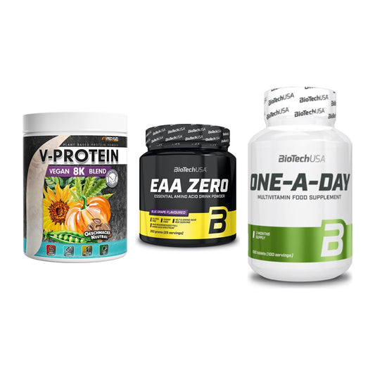 Pflanzliches Set: ProFuel V-Prote + BioTech EAA + BioTech One A – alle enthaltenen Artikel