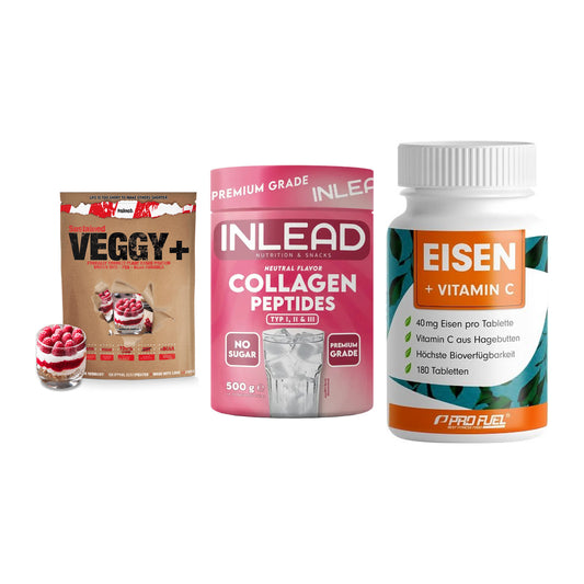 Pflanzliches Set: Sinob VEGGY + INLEAD Collagen + ProFuel EISEN – alle enthaltenen Artikel