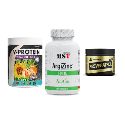 Pflanzliches Set: ProFuel V-Prote + MST ArgiZinc + Peak Resveratro – alle enthaltenen Artikel