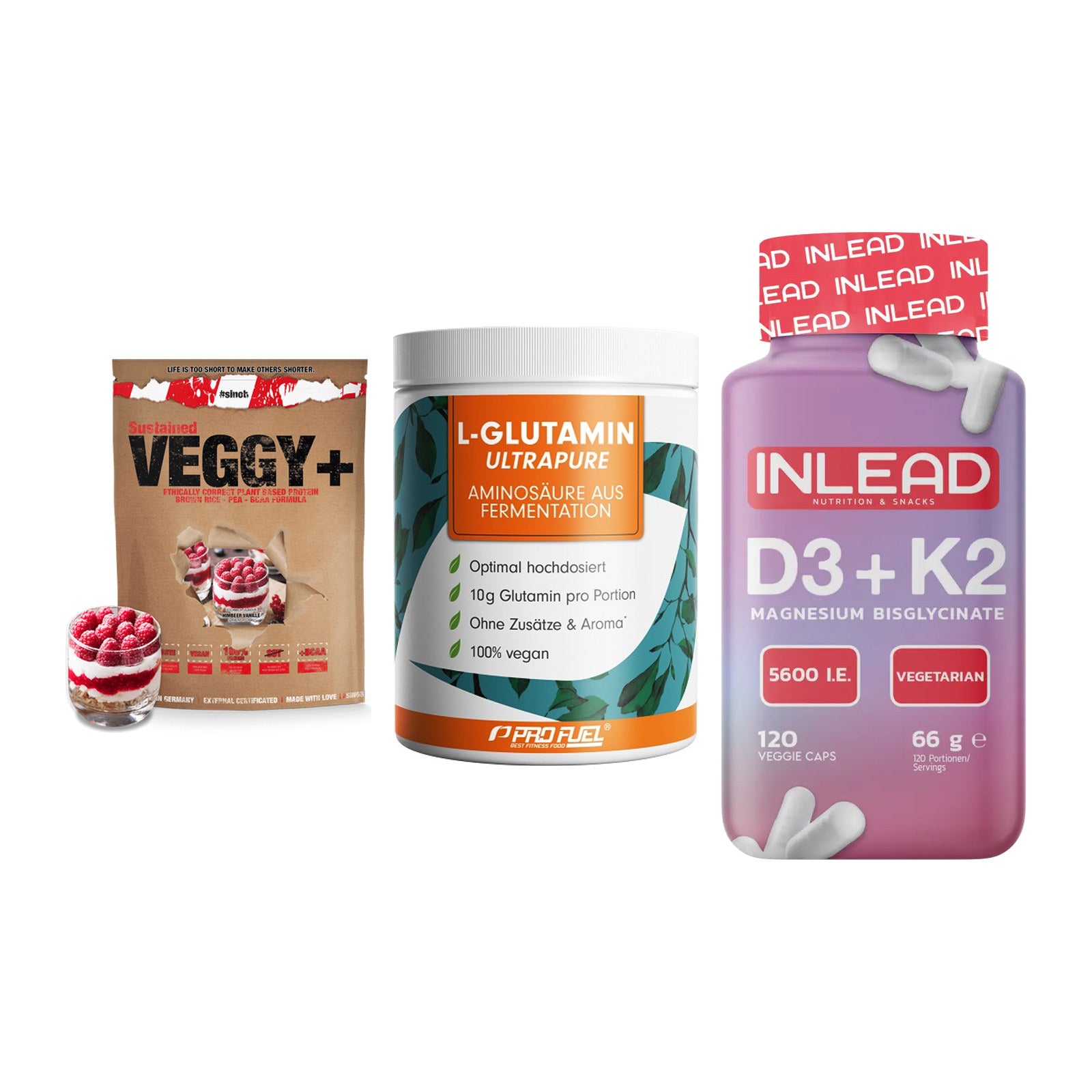 Pflanzliches Set: Sinob VEGGY + ProFuel Glutami + INLEAD Vitamin – alle enthaltenen Artikel