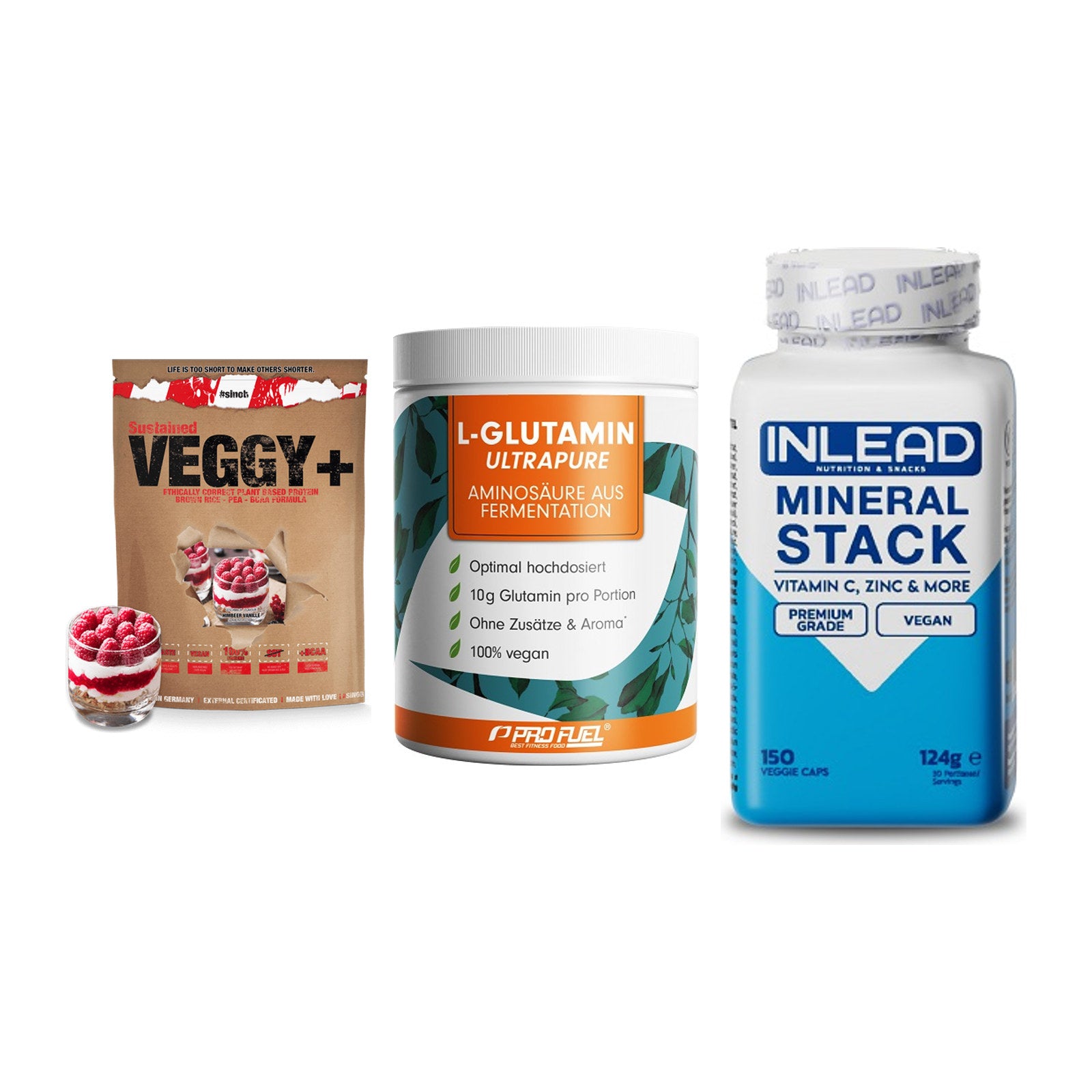 Pflanzliches Set: Sinob VEGGY + ProFuel Glutami + INLEAD Mineral – alle enthaltenen Artikel
