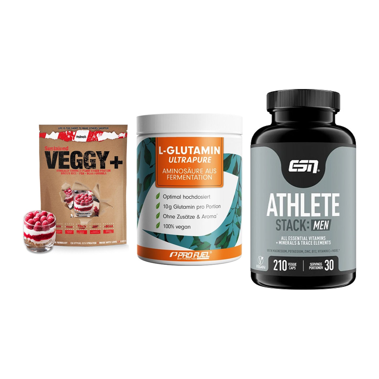 Pflanzliches Set: Sinob VEGGY + ProFuel Glutami + ESN Athlete – alle enthaltenen Artikel