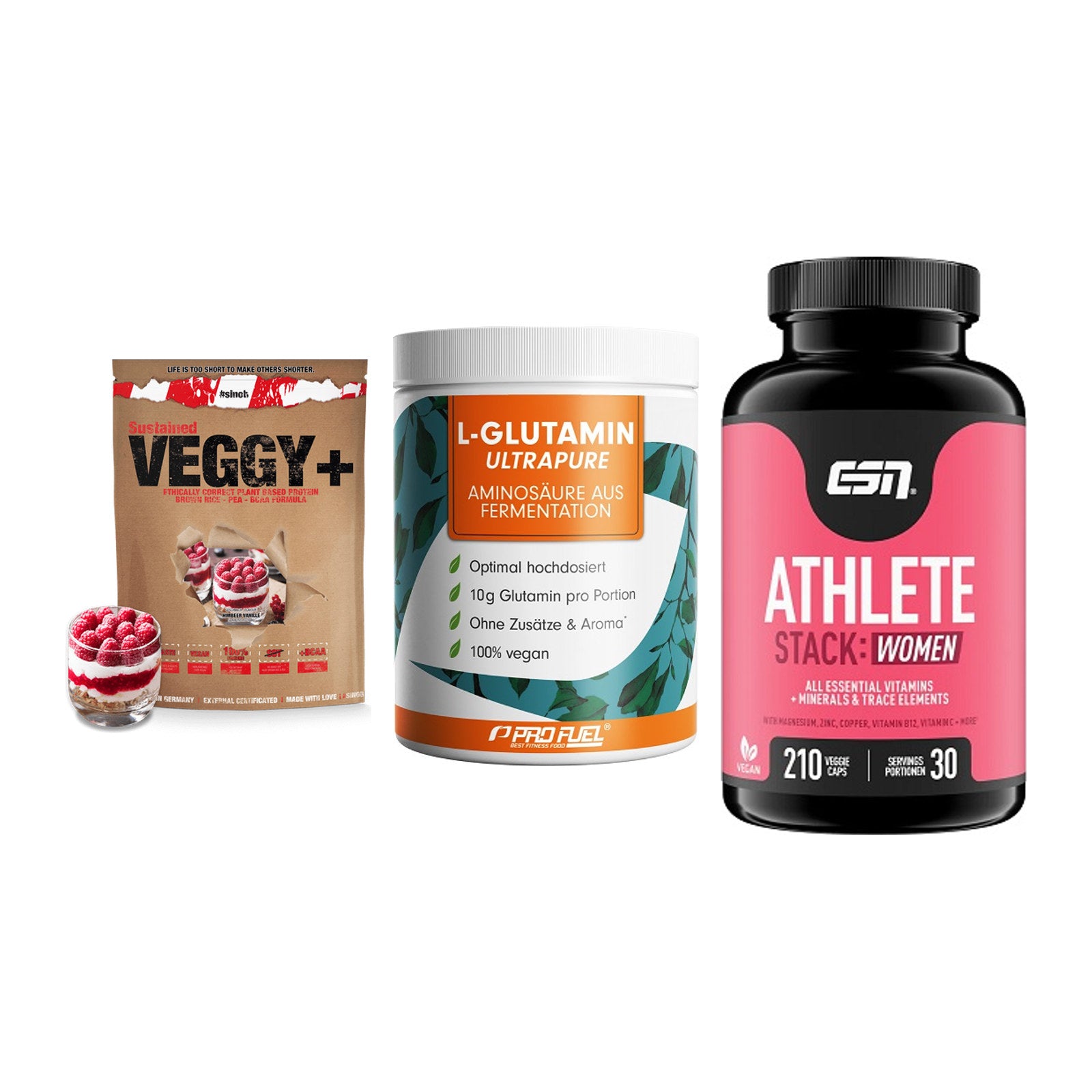Pflanzliches Set: Sinob VEGGY + ProFuel Glutami + ESN Athlete – alle enthaltenen Artikel