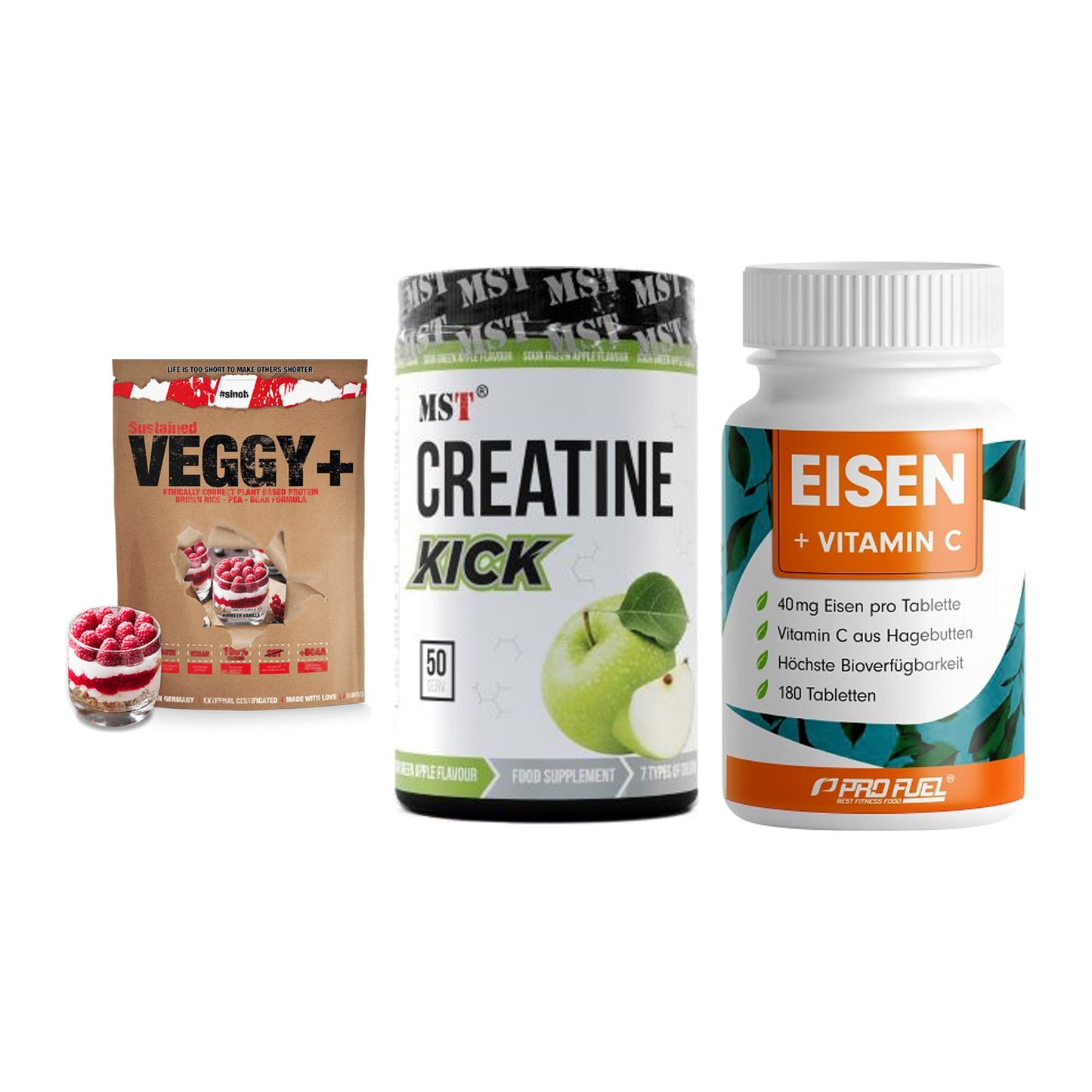 Pflanzliches Set: Sinob VEGGY + MST Creatine + ProFuel EISEN – alle enthaltenen Artikel