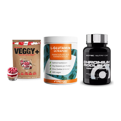Pflanzliches Set: Sinob VEGGY + ProFuel Glutami + Scitec Chromium – alle enthaltenen Artikel