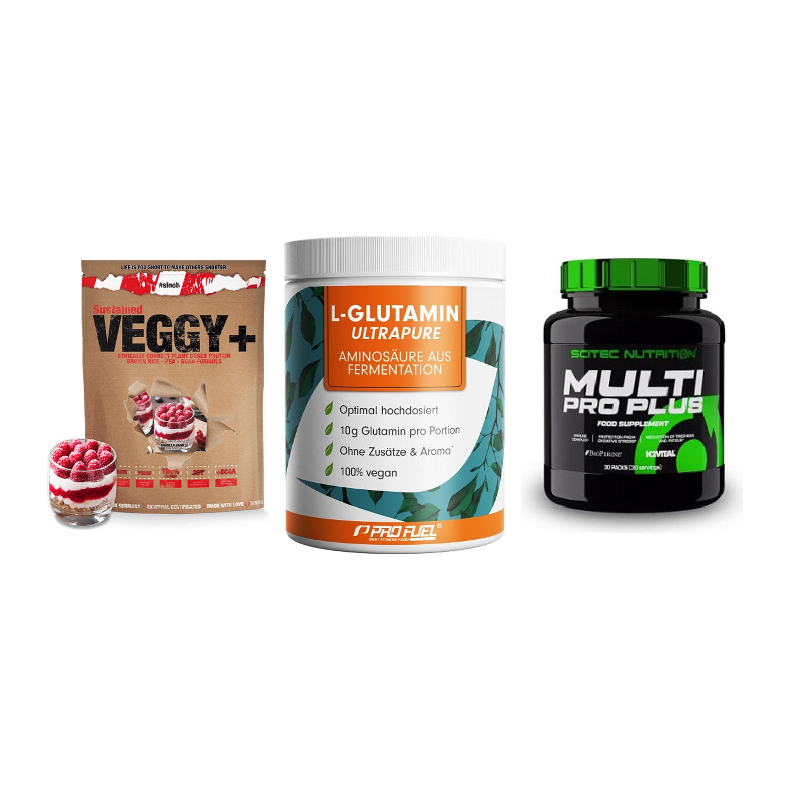 Pflanzliches Set: Sinob VEGGY + ProFuel Glutami + Scitec Multi – alle enthaltenen Artikel
