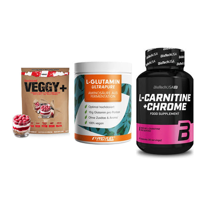 Pflanzliches Set: Sinob VEGGY + ProFuel Glutami + BioTech L-Carni – alle enthaltenen Artikel