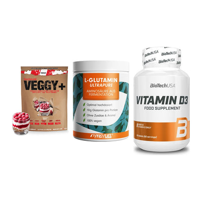 Pflanzliches Set: Sinob VEGGY + ProFuel Glutami + BioTech Vitamin – alle enthaltenen Artikel