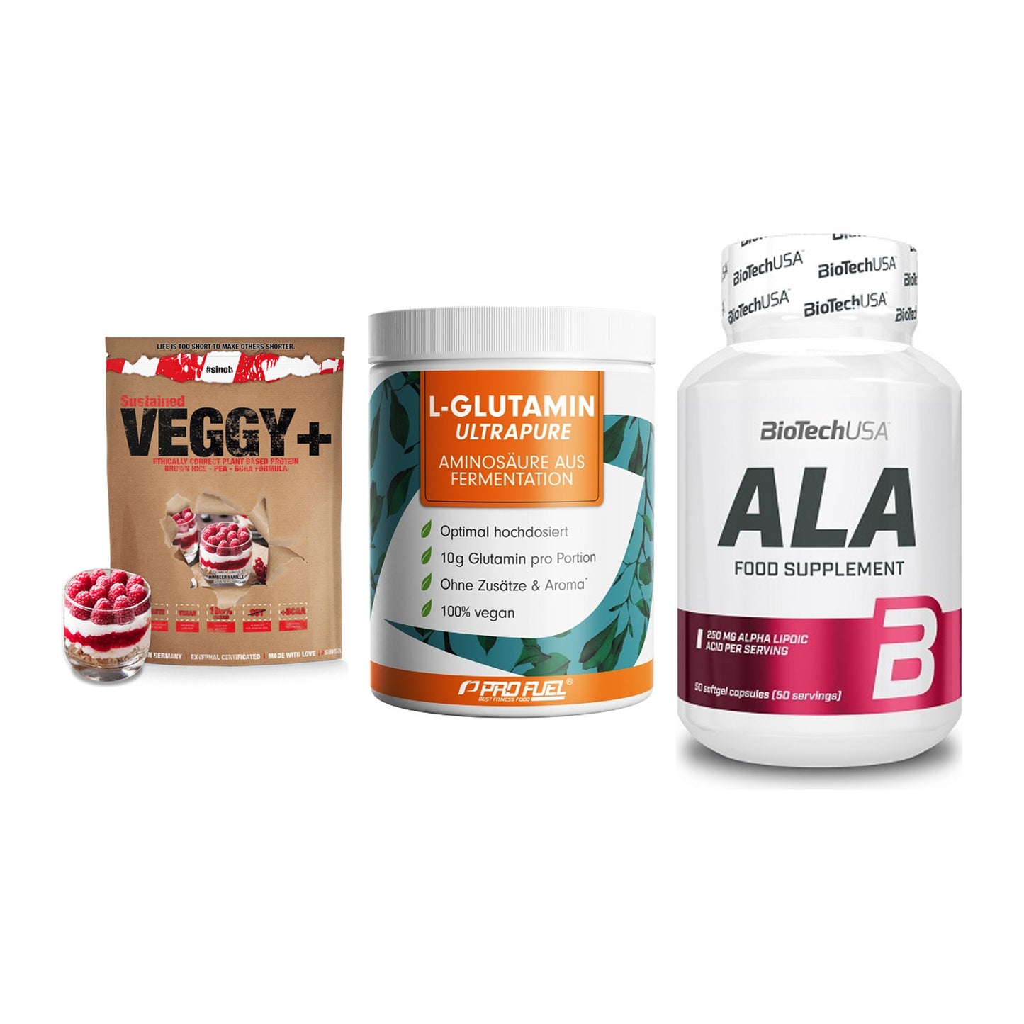 Pflanzliches Set: Sinob VEGGY + ProFuel Glutami + BioTech ALA – alle enthaltenen Artikel