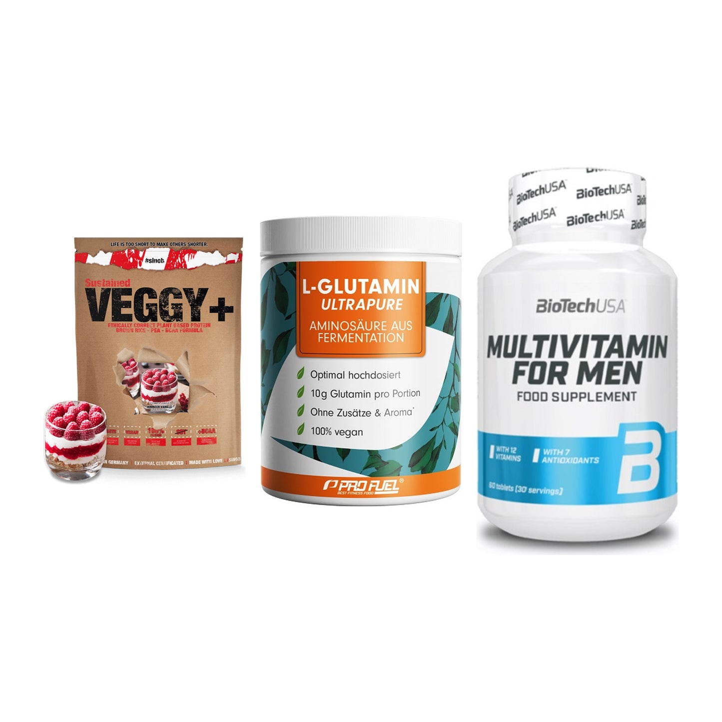 Pflanzliches Set: Sinob VEGGY + ProFuel Glutami + BioTech Multivi – alle enthaltenen Artikel