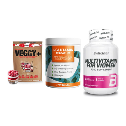 Pflanzliches Set: Sinob VEGGY + ProFuel Glutami + BioTech Multivi – alle enthaltenen Artikel