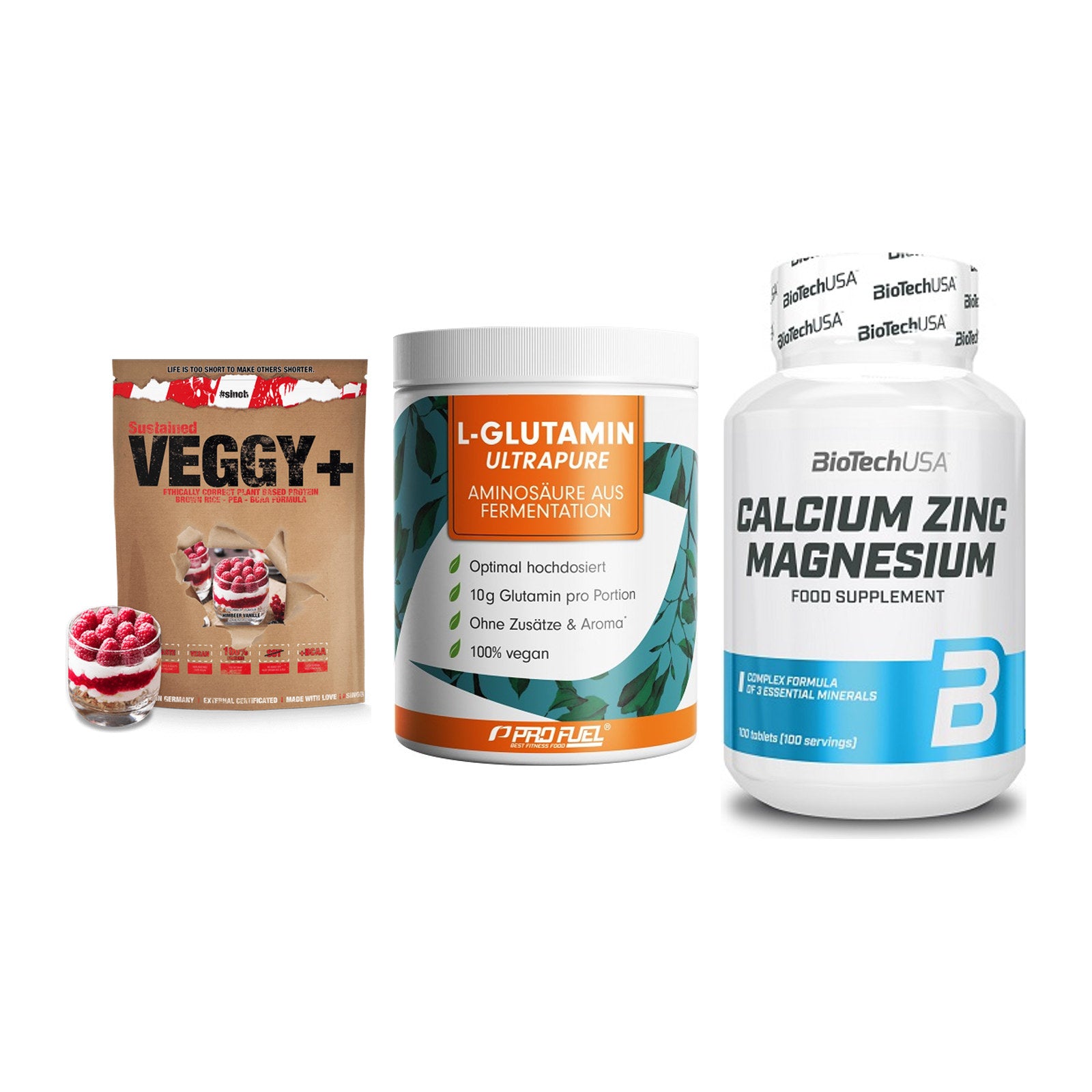 Pflanzliches Set: Sinob VEGGY + ProFuel Glutami + BioTech Calcium – alle enthaltenen Artikel
