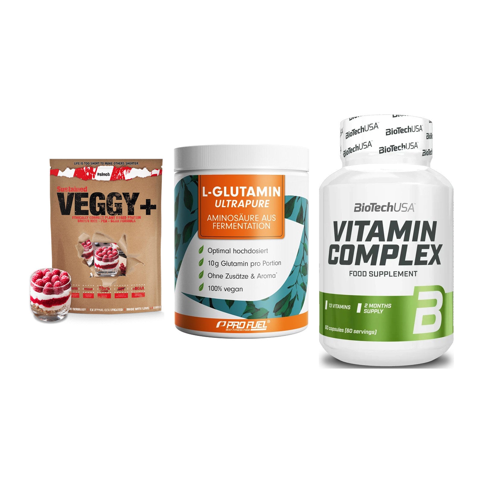 Pflanzliches Set: Sinob VEGGY + ProFuel Glutami + BioTech Vitamin – alle enthaltenen Artikel