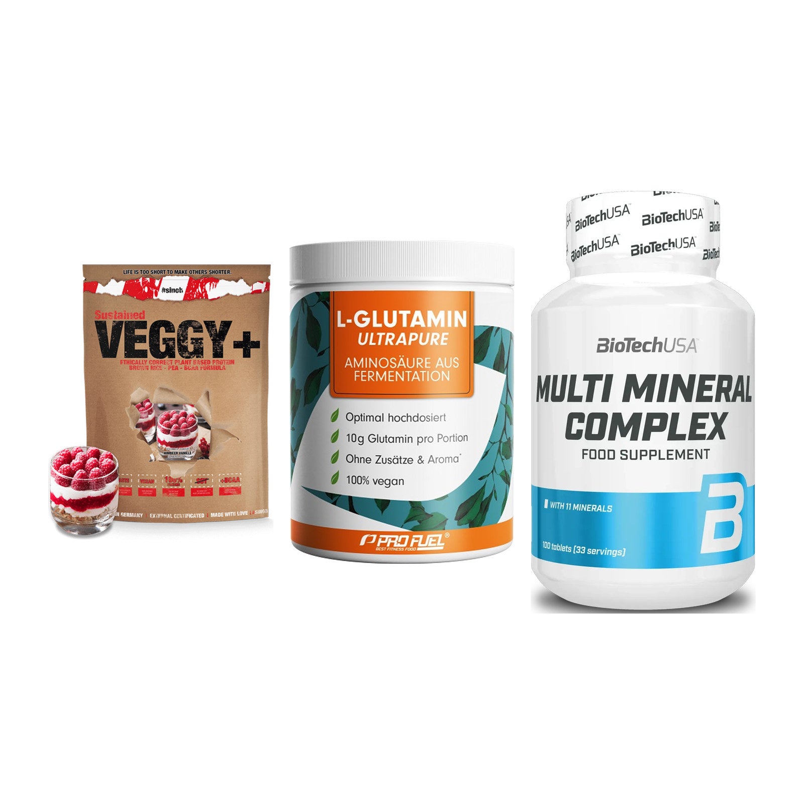 Pflanzliches Set: Sinob VEGGY + ProFuel Glutami + BioTech Multi – alle enthaltenen Artikel