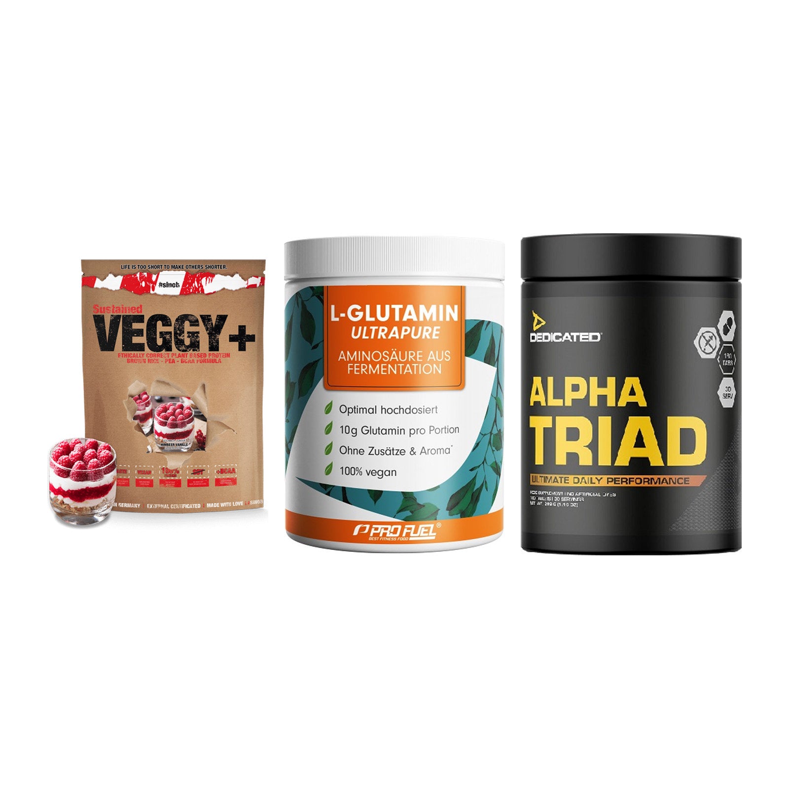 Pflanzliches Set: Sinob VEGGY + ProFuel Glutami + Dedicated Alpha – alle enthaltenen Artikel