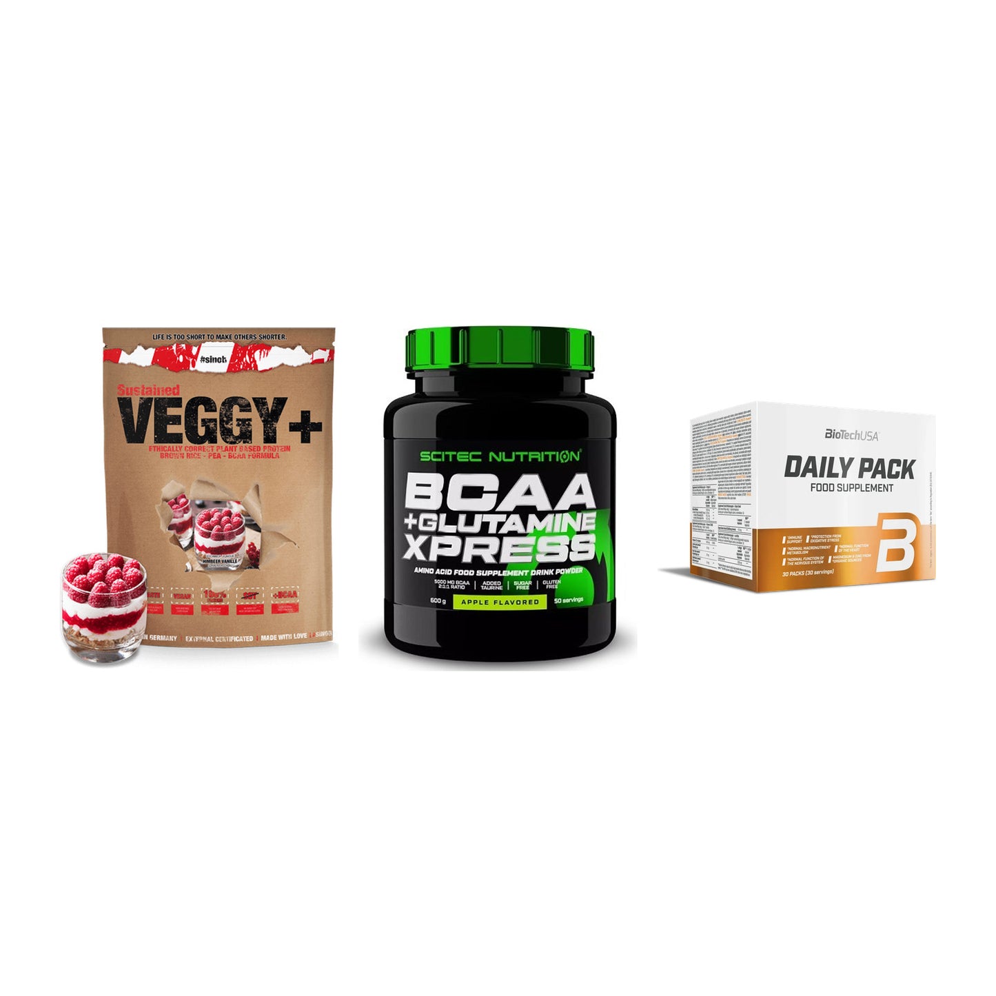 Pflanzliches Set: Sinob VEGGY + Scitec BCAA + BioTech Daily – alle enthaltenen Artikel