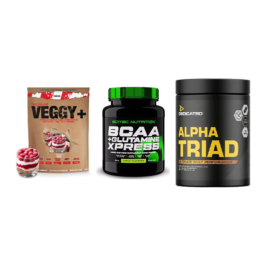 Pflanzliches Set: Sinob VEGGY + Scitec BCAA + Dedicated Alpha – alle enthaltenen Artikel