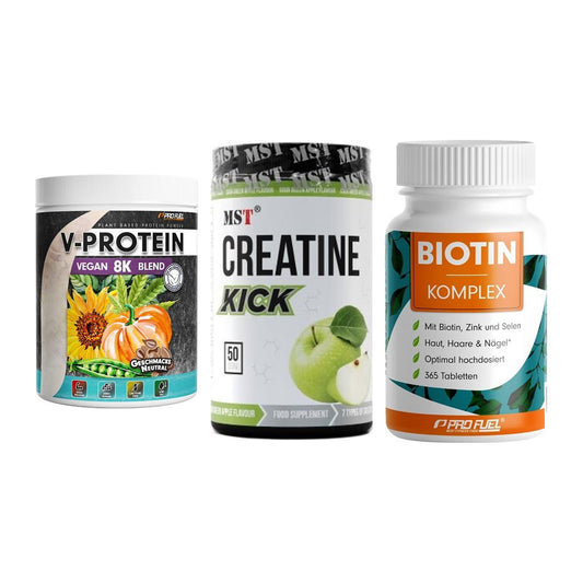 Pflanzliches Set: ProFuel V-Prote + MST Creatine + ProFuel BIOTIN – alle enthaltenen Artikel