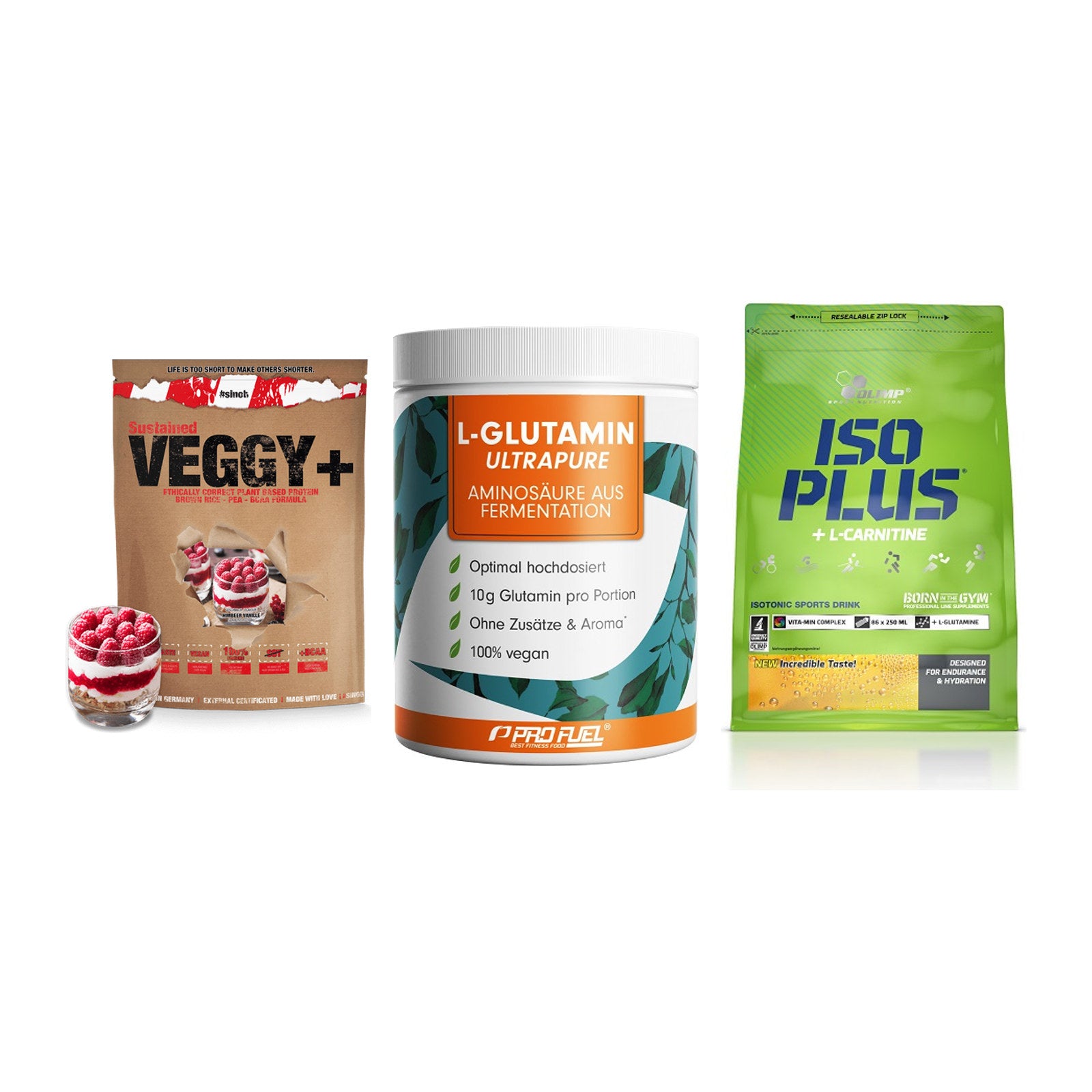 Pflanzliches Set: Sinob VEGGY + ProFuel Glutami + Olimp Iso Plus – alle enthaltenen Artikel
