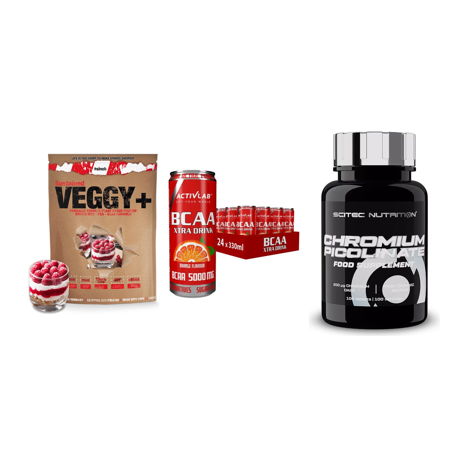 Pflanzliches Set: Sinob VEGGY + Activlab BCAA + Scitec Chromium – alle enthaltenen Artikel