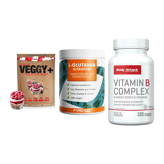 Pflanzliches Set: Sinob VEGGY + ProFuel Glutami + Body Attack – alle enthaltenen Artikel