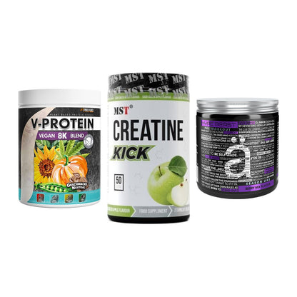 Pflanzliches Set: ProFuel V-Prote + MST Creatine + Nanosupps Hype – alle enthaltenen Artikel