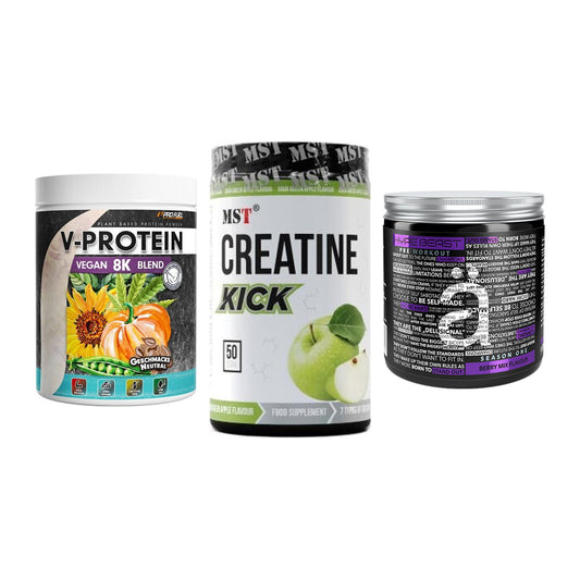 Pflanzliches Set: ProFuel V-Prote + MST Creatine + Nanosupps Hype – alle enthaltenen Artikel