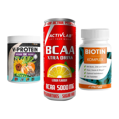 Pflanzliches Set: ProFuel V-Prote + Activlab BCAA + ProFuel BIOTIN – alle enthaltenen Artikel