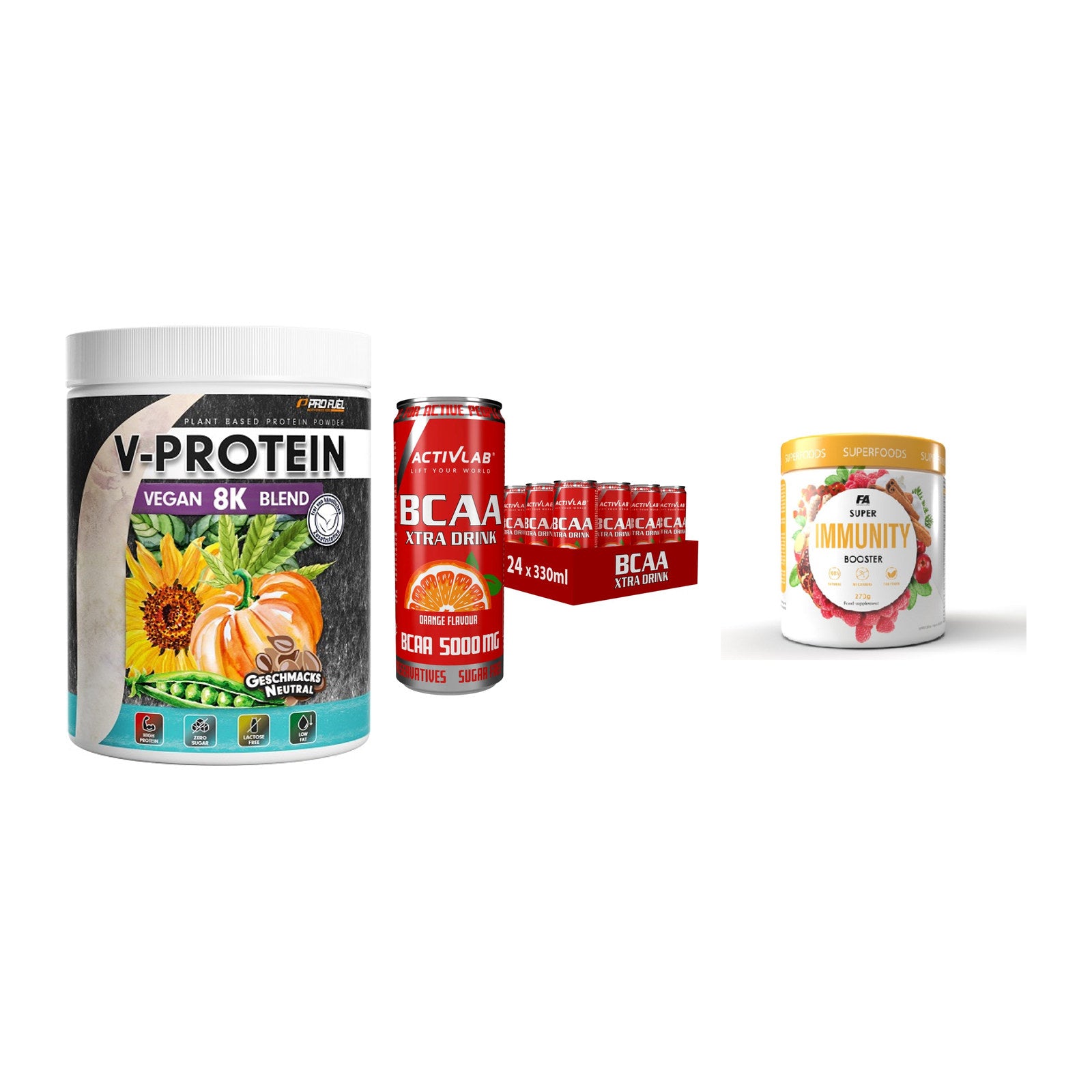 Pflanzliches Set: ProFuel V-Prote + Activlab BCAA + FA Nutrition – alle enthaltenen Artikel