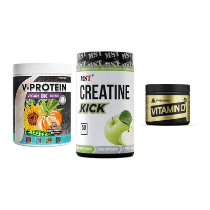 Pflanzliches Set: ProFuel V-Prote + MST Creatine + Peak Vitamin D – alle enthaltenen Artikel